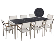 Set da pranzo da giardino bianco con piano in granito Nero 8 posti 220 x 100 cm piastra tripla