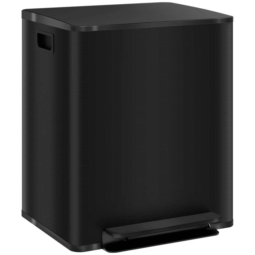 PATTUMIERA a Pedale 2 x 25 L in Acciaio Inox Nero con 2 Secchi Interni