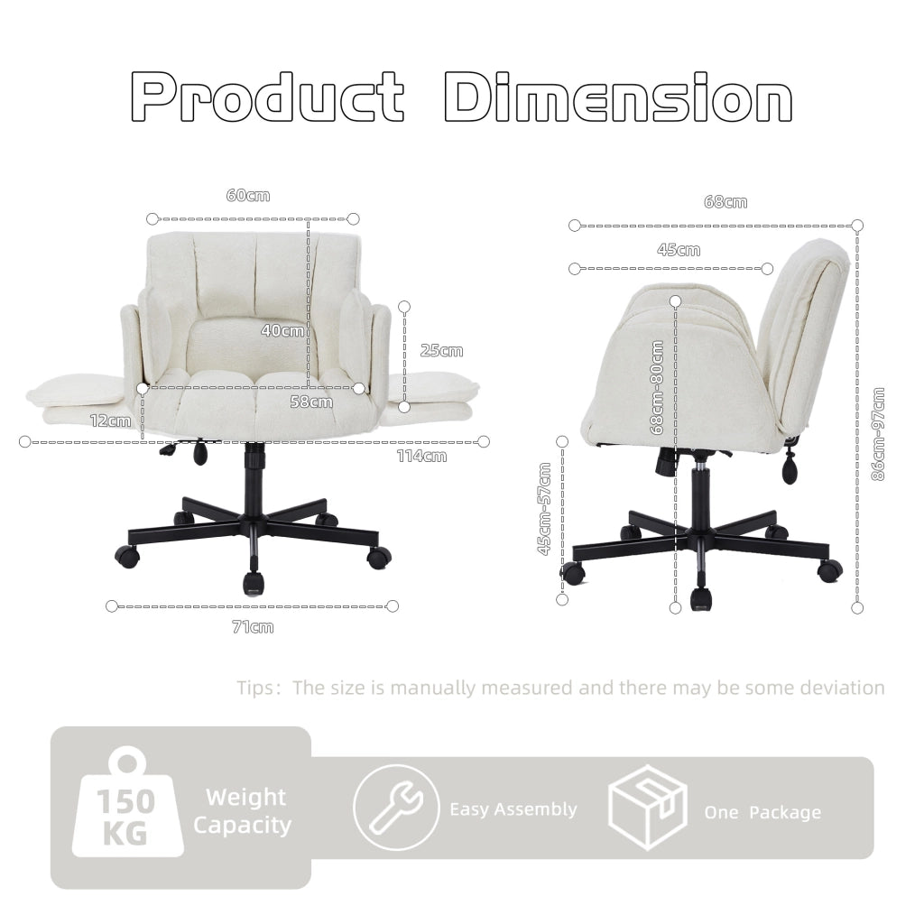 Sedia da ufficio girevole in tessuto con braccioli ribaltabili e supporto lombare regolabile a 360 gradi beige