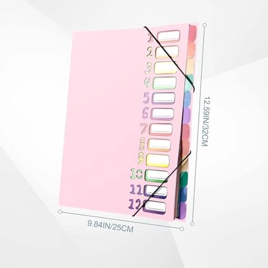 Documentario A4, cartellino portatile con 12 compartimenti, organizzatore in plastica PP con cinturino elastico, impermeabile, per materiali di ufficio e scuola