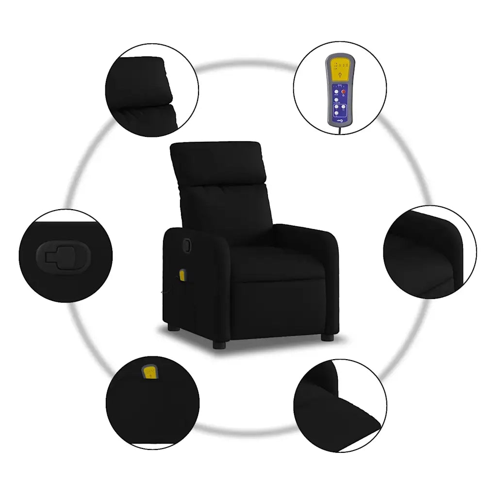 Poltrona Massaggiante | Sedia Relax Reclinabile Nera in Tessuto