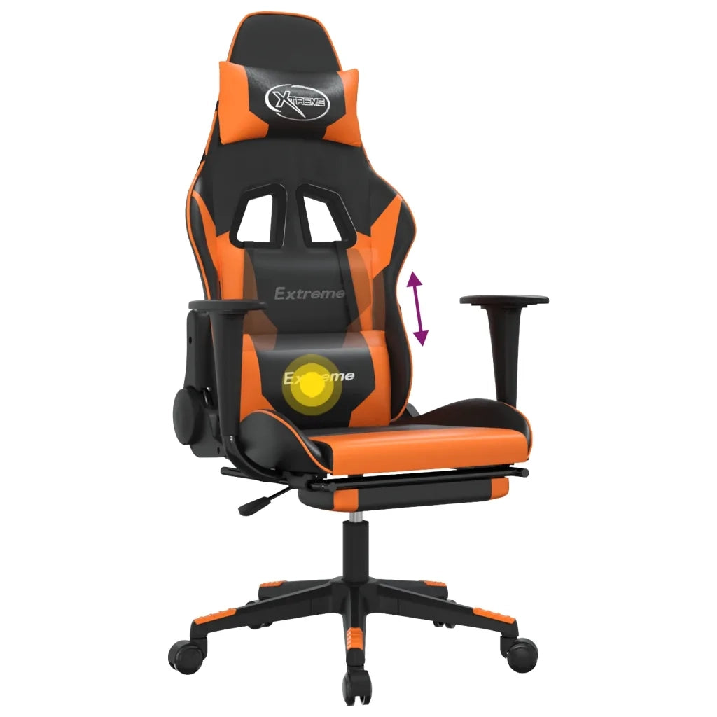 Sedia Gaming | Sedia da e-sports Massaggio Poggiapiedi Nero e Arancione Similpelle