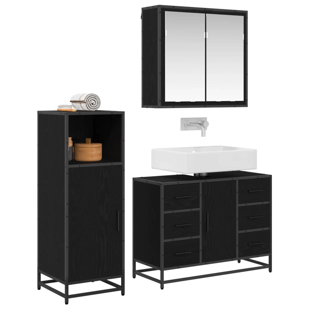 Set di mobili per il bagno 3 pcs Rovere Nero Legno multistrato 3402313