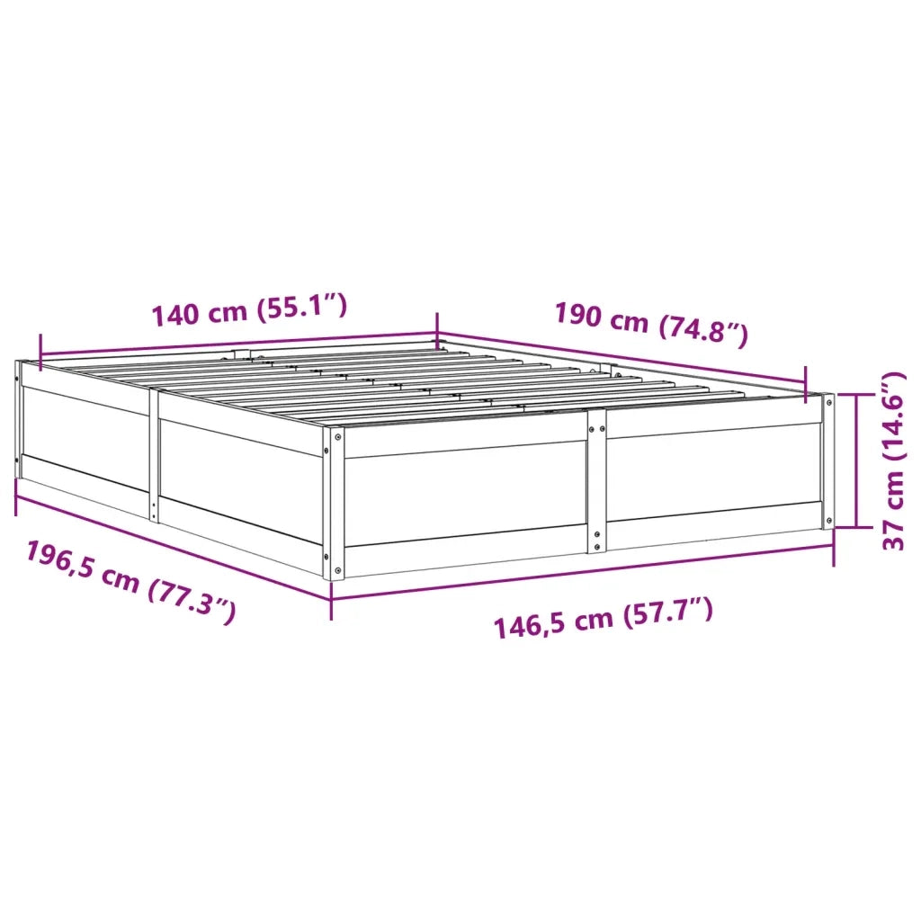 Letto senza Materasso Marrone Cera 140x190 cm in Legno di Pino 3282383