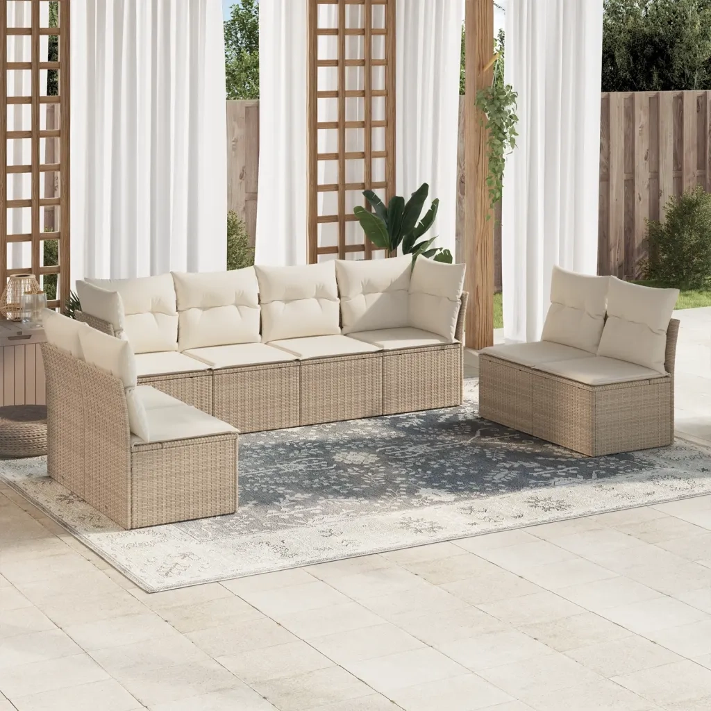 Set Divano da Giardino 8 pz con Cuscini Beige in Polyrattan 3217448