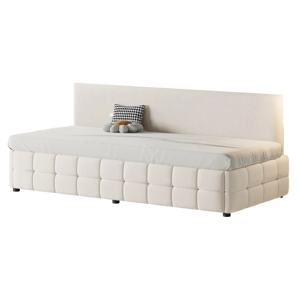 Letto sofà con vano contenitore idraulico velluto beige 90x200 cm