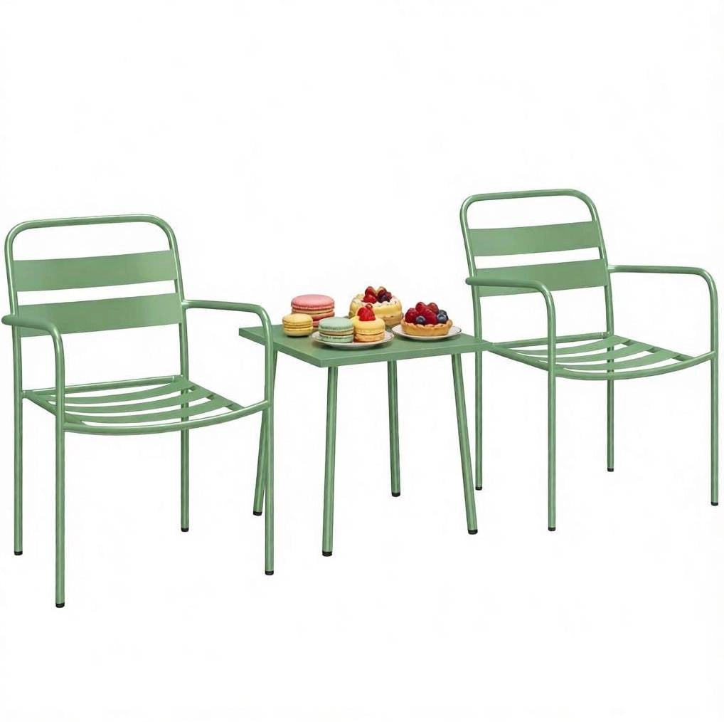 Set bistrot da giardino 3 pezzi verde con tavolo 50x50 cm e 2 sedie in acciaio e vetro temperato