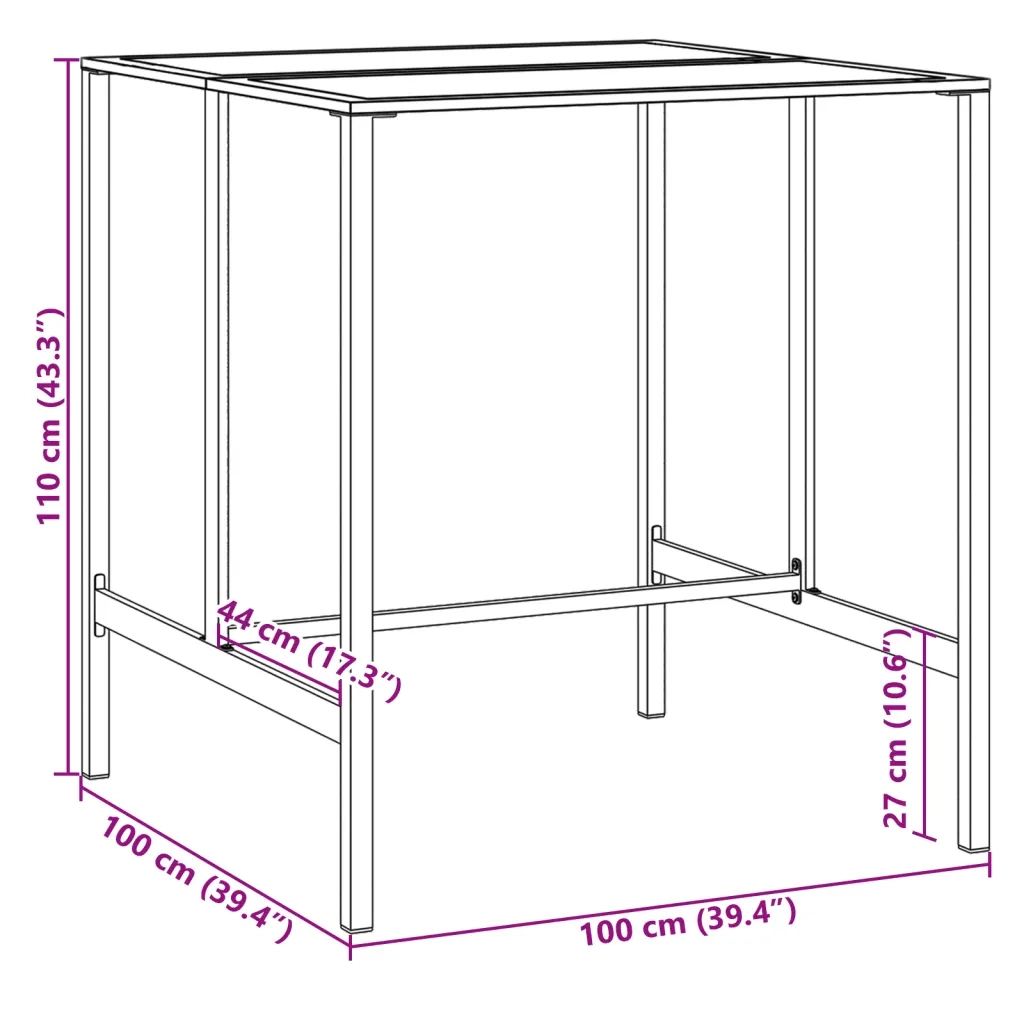 Tavolino da Giardino | Tavolo da Bar Nero 100x100x110 cm Acciaio Verniciato a Polvere