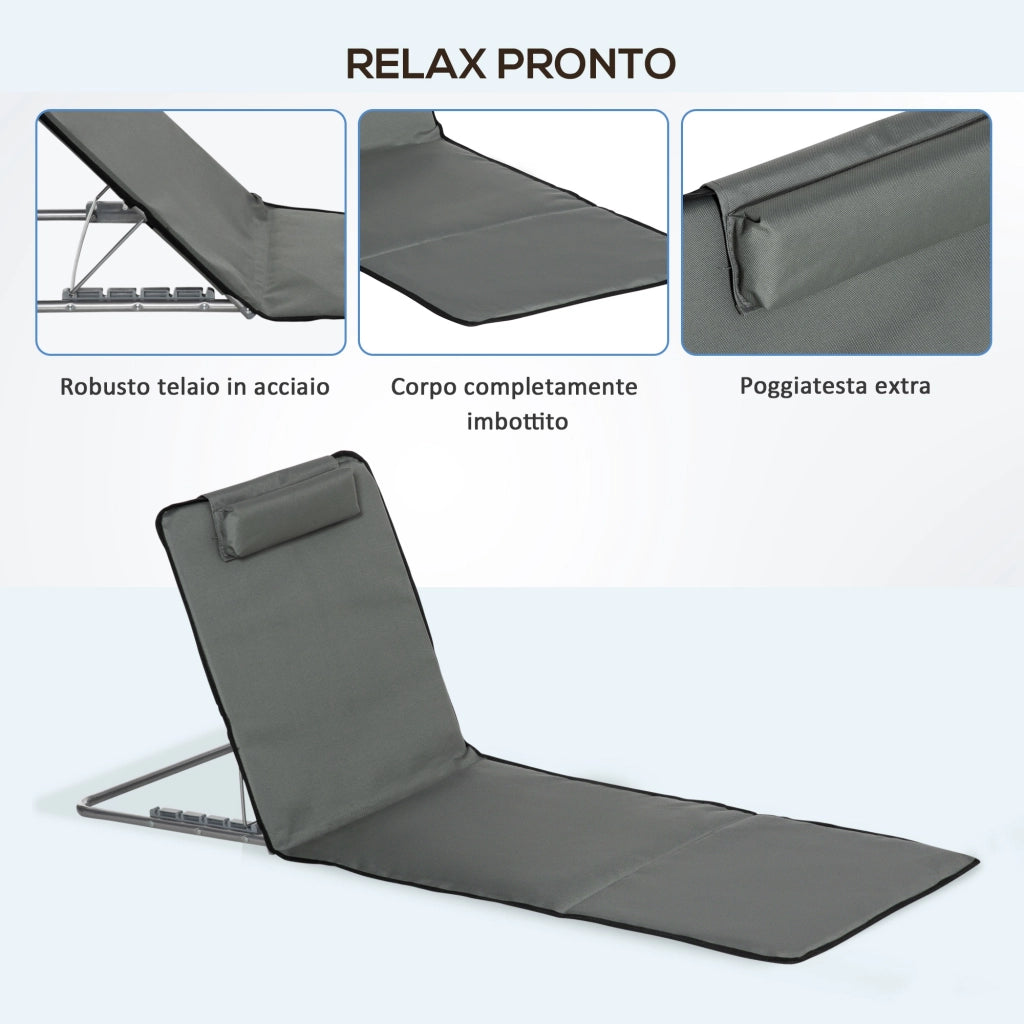 Set 2 Lettini Spiaggia Pieghevoli con Schienale Regolabile e Borsa ¨C zephmum ¨C Grigio