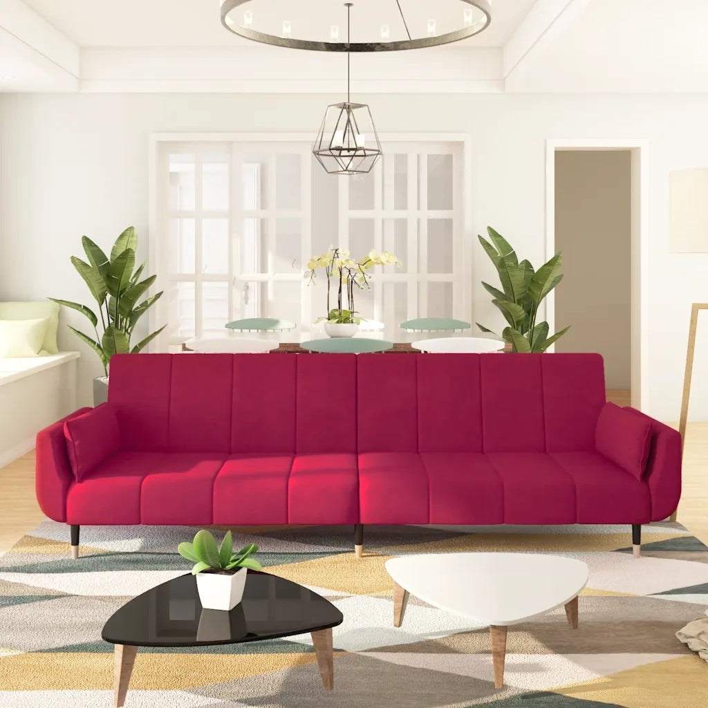 Divano Letto a 2 Posti con 2 Cuscini Rosso Vino in Velluto cod mxl 5733