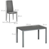 Set da Pranzo 5 Pezzi con 1 Tavolo da Pranzo e 4 Sedie Moderne in Similpelle, Metallo e Vetro Temperato, Grigio