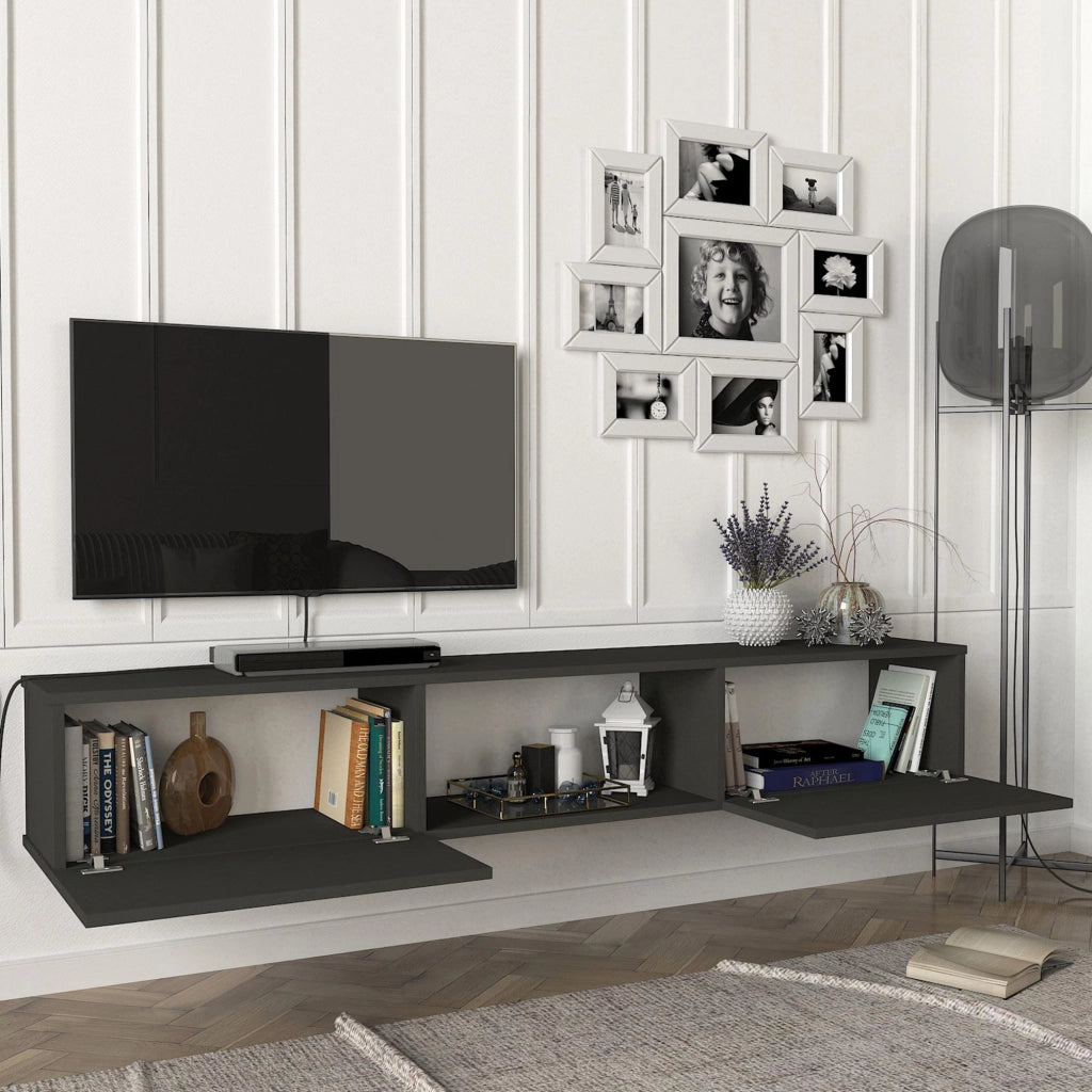 Mobile TV da Parete Paltamo Armadietto Pensile con Ante a Ribalta 180 x 31 x 29,5 cm Antracite [en.casa]