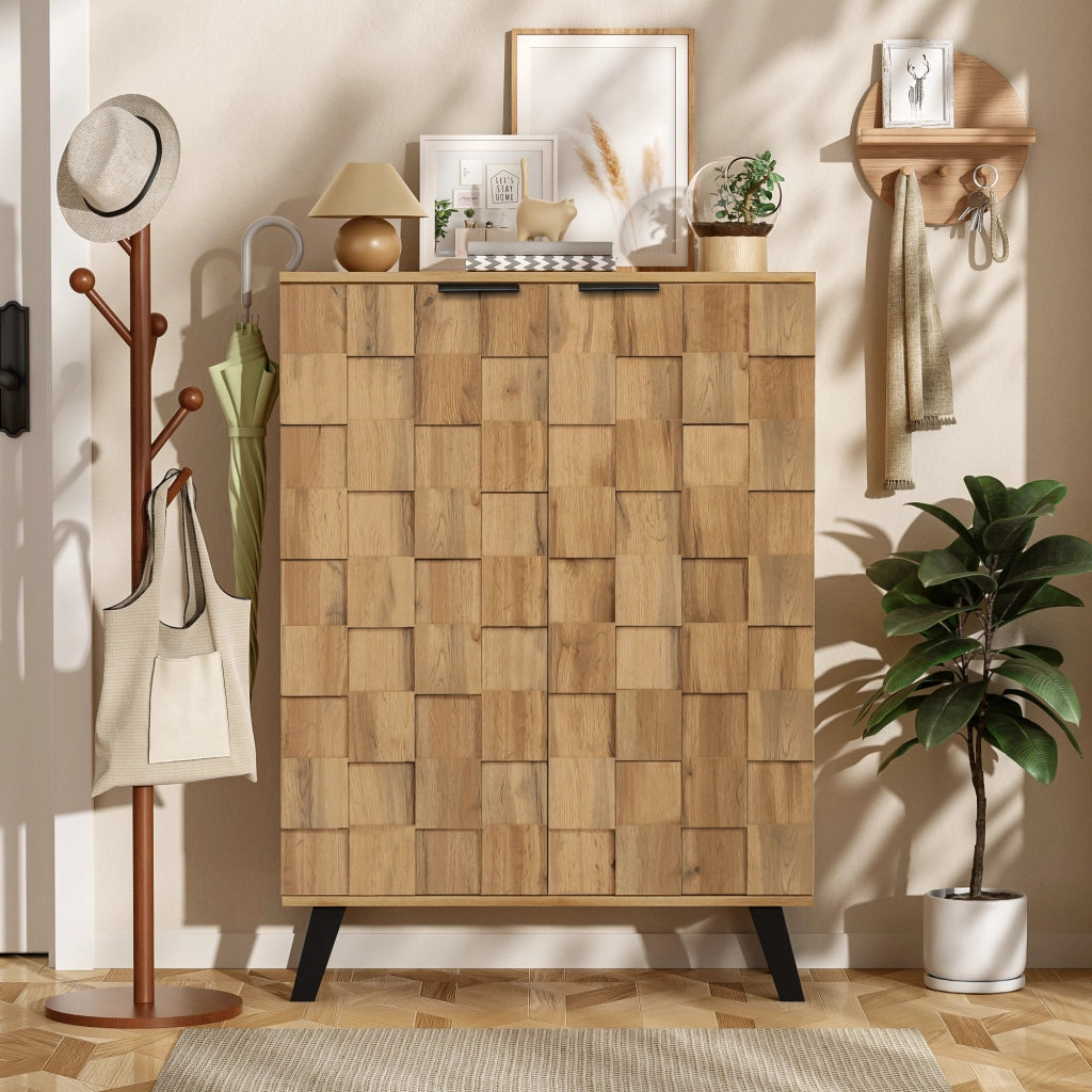 Scarpiera moderna con 4 ripiani regolabili, 80,5 x 35 x 109,5 cm, finitura legno