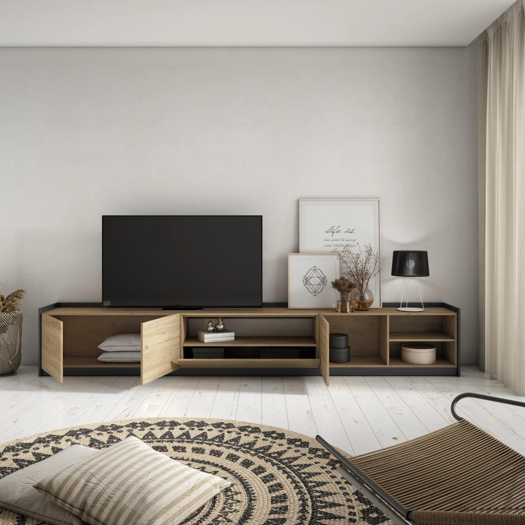 Mobile TV Soggiorno, 310x50x37 cm, Per TV fino a 80", Mobile Soggiorno, Rovere e nero