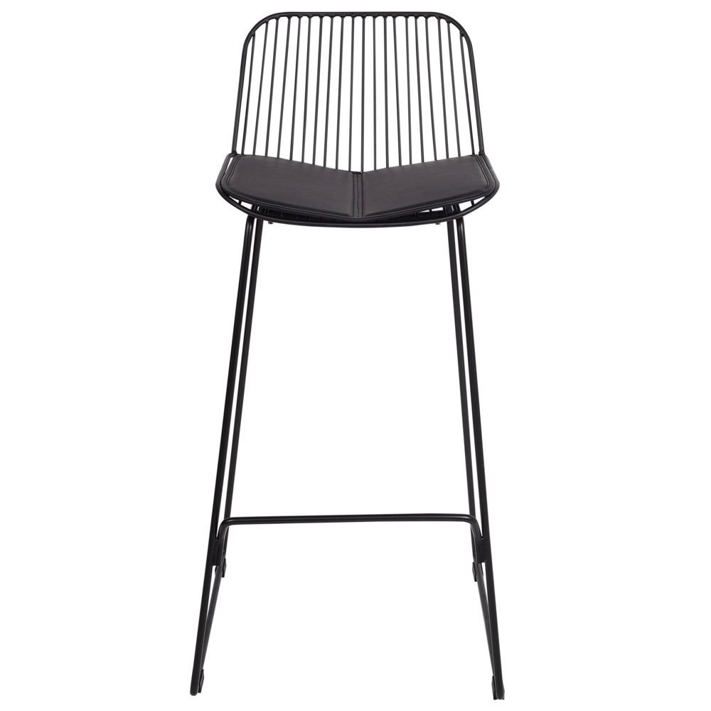 Set di 2 sedie da bar in metallo nero con schienale in filo di ferro e cuscini in ecopelle stile elegante glamour