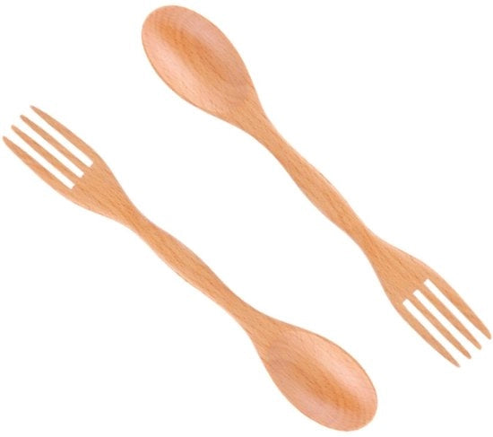 Set di Cucina in Legno - Posate in Legno Riciclabili - Servizio da Campeggio - Cucina Sostenibile - Leggero - 2 Pezzi - Set di Cucina