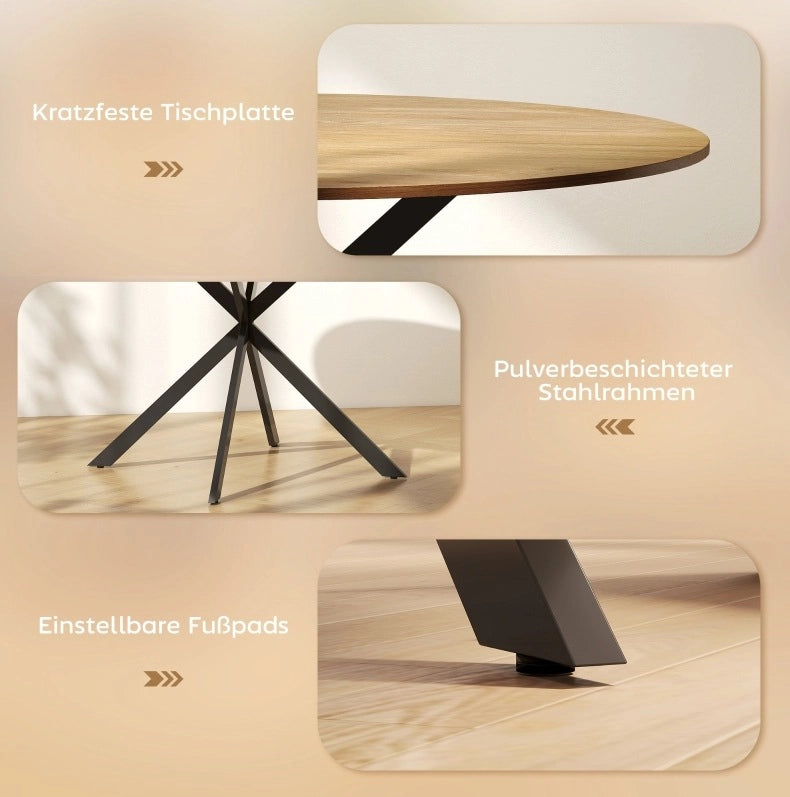 Tavolo da pranzo rotondo Ø 120 cm rovere con gambe in acciaio