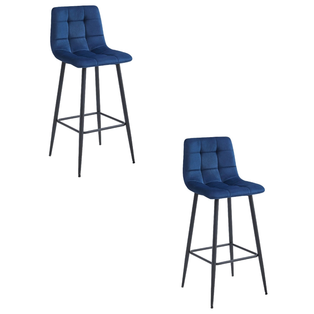 Sgabello Valora TEOTO in velluto blu navy con gambe nere per cucina x2