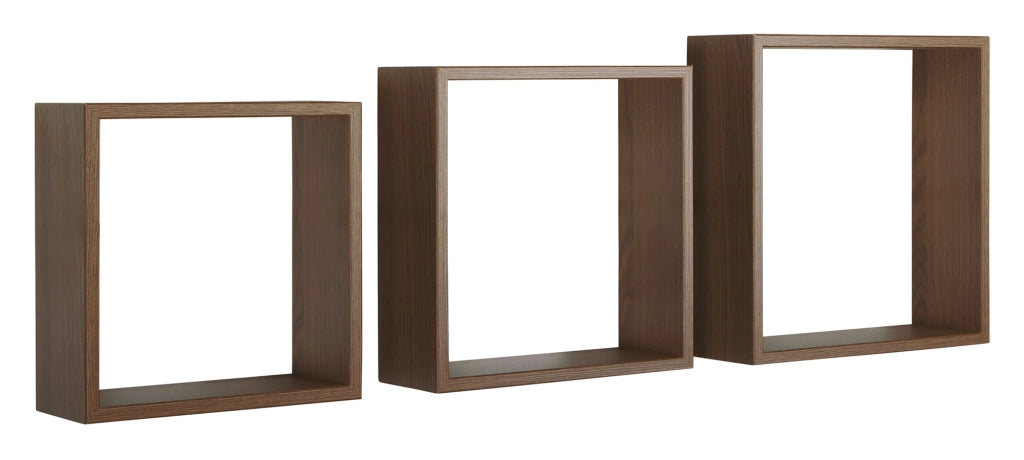 Set 3 Mensole da Parete Cubo in Fibra di Legno Incubo Slim Rovere Tabacco