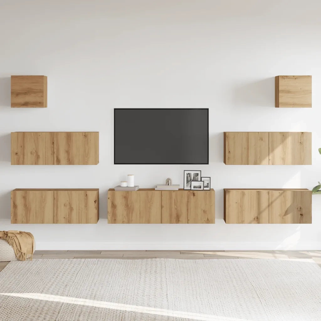Set Mobile TV 7 pz Montato a Parete Rovere in Legno Multistrato 3329020