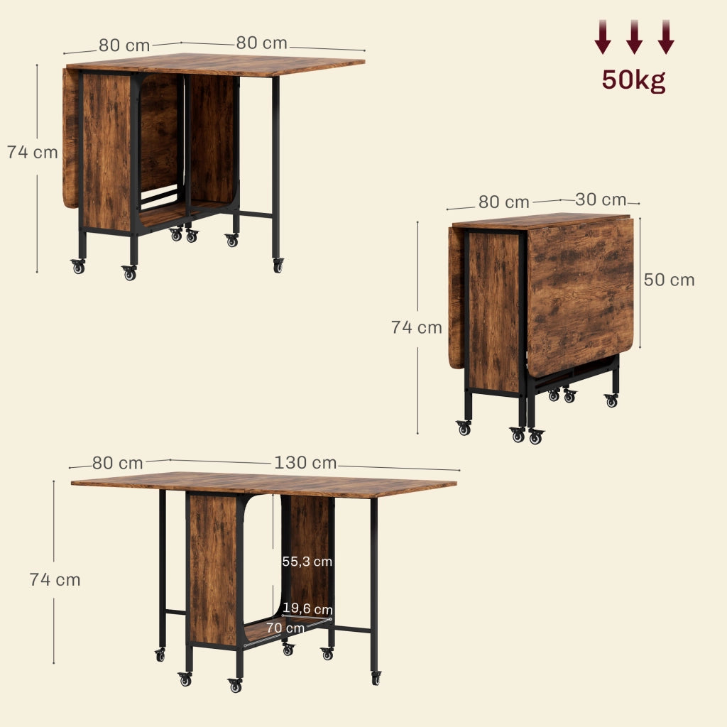 Tavolo allungabile pieghevole da pranzo con ruote ¨C zephmum ¨C Marrone, 6 persone
