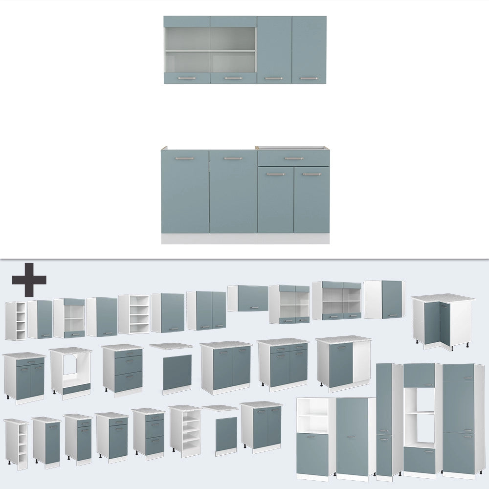 Vicco Cucina monoblocco Grigio-blu 140 cm , PL Marmo