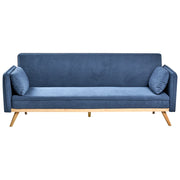 Divano letto tradizionale in tessuto blu a 3 posti con struttura in legno di pino braccioli gambe in metallo