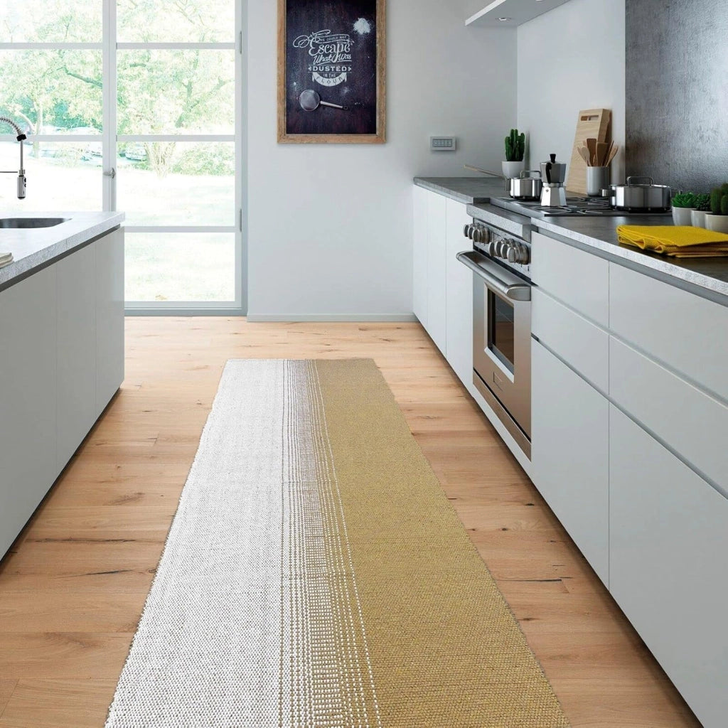 Tappeto Cucina Bagno Puro Cotone Assorbente Tessuto Intrecciato a Mano Beige 50x110 cm