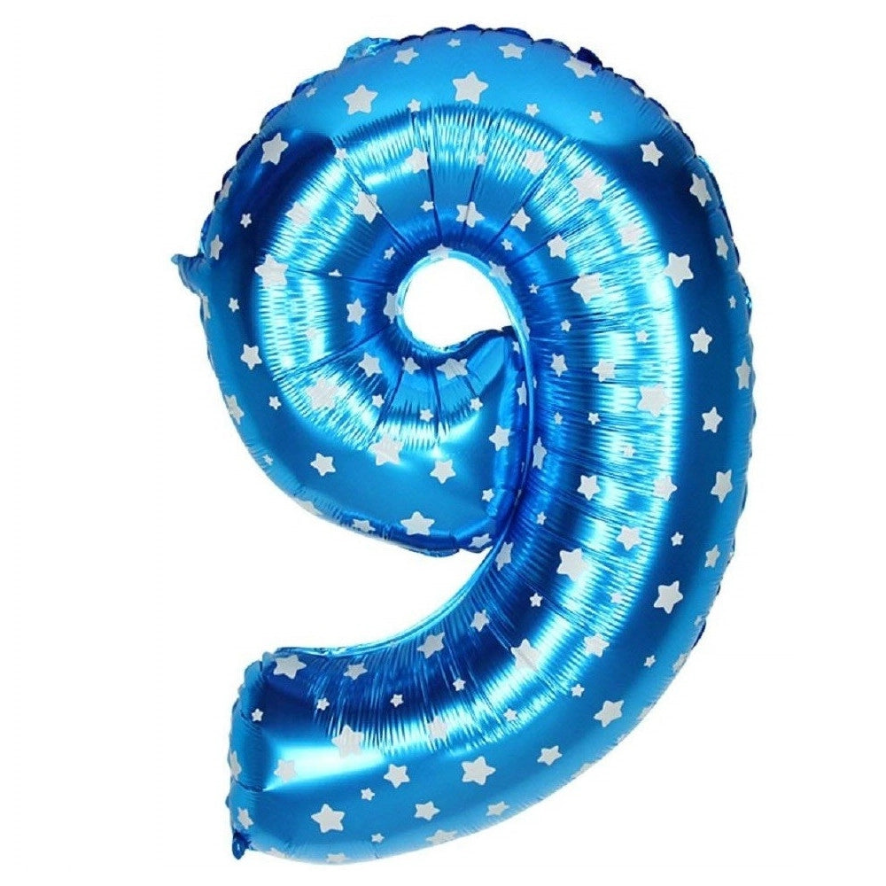 Trade Shop - Palloncino Numero 9 Azzurro Stelle Bianche 35cm Elio Decorazione Party Festa -