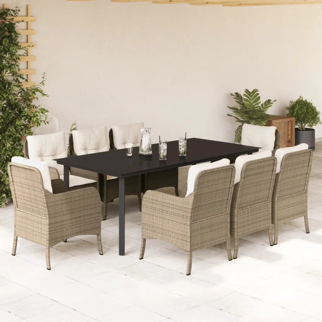 Set da Pranzo da Giardino 9 pz con Cuscini Beige in Polyrattan 3211975