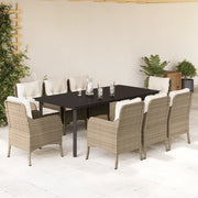 Set da Pranzo da Giardino 9 pz con Cuscini Beige in Polyrattan 3211975