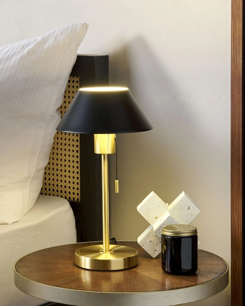 Lampada da tavolo in metallo nero e dorato 37 cm con paralume conico soggiorno camera da letto ufficio