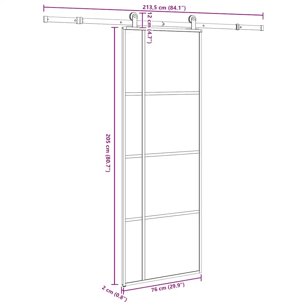 Porta Scorrevole con Ferramenta 76x205cm Vetro ESG Alluminio 3332912