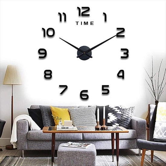 Decorazione per Parete con Orologio a Specchio in Sticker 3D, Acquario per Parete con Orologio Digitale Arabo, Facile da Installare, Orologio da Parete per Casa, Ufficio, Hotel, Numeri Arabi, Nero, Grande