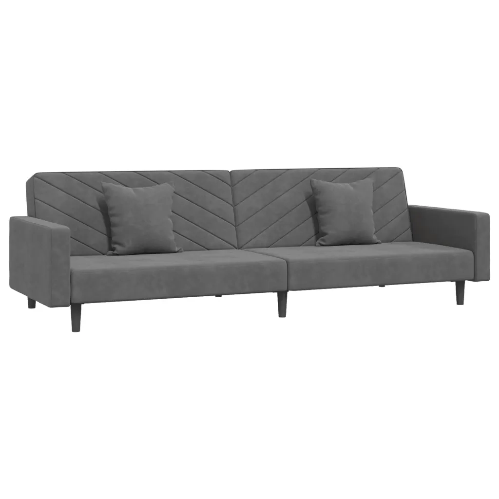 Divano Letto a 2 Posti con 2 Cuscini Grigio Scuro in Velluto 375919