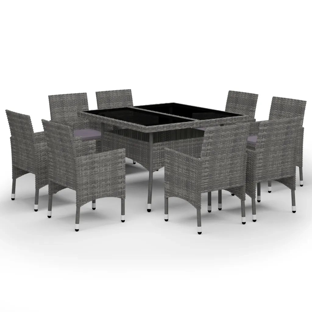 Set Mobili da Pranzo per Giardino 9pz Polyrattan e Vetro Grigio  cod mxl 41697