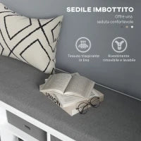 Panca Scarpiera con Ripiano Regolabile a 3 Livelli e 2 Cassetti, in Truciolato, 105x35x47 cm, Bianca e Grigia