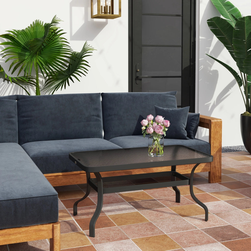 Tavolino da caff¨¨ con piano in vetro e design ondulato ¨C Zephmum ¨C Nero 95x55 cm