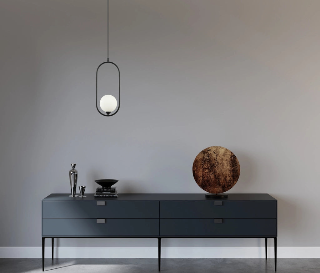 Lampada a sospensione Italux Lupus nera sfera vetro Ø11cm