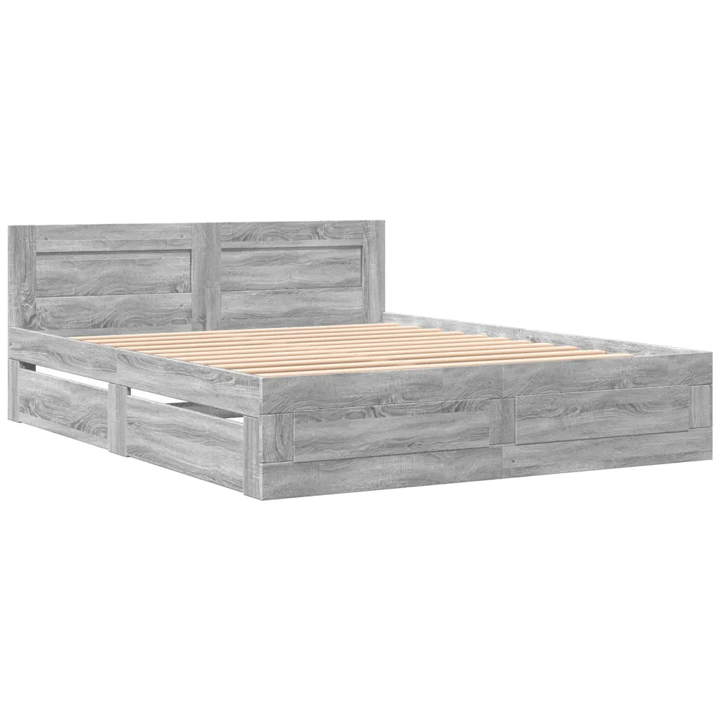 Letto matrimoniale | Letto per adulti | Giroletto Testiera Grigio Sonoma 160x200 cm Legno Multistrato