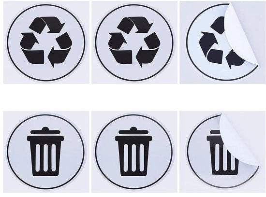 Etichette per prigioni per 6 pezzi - Sticker autoadesivi - PVC - Etichette rotonde - Afval/Recycling - Nero/ Bianco - 76 mm di diametro - Etichette per rifiuti