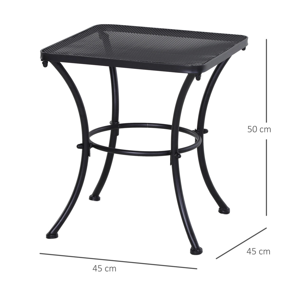 Tavolino da giardino con piano in metallo a rete; struttura stabile; per balcone e terrazza; nero; 45 × 45 × 50 cm