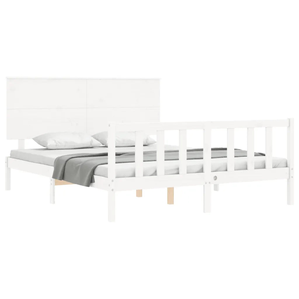 Giroletto con Testiera Bianco King Size in Legno Massello 3193407