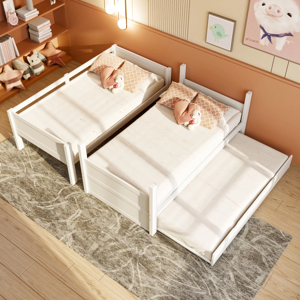 Letto a castello 90x200 cm in legno bianco con letto estraibile e scala
