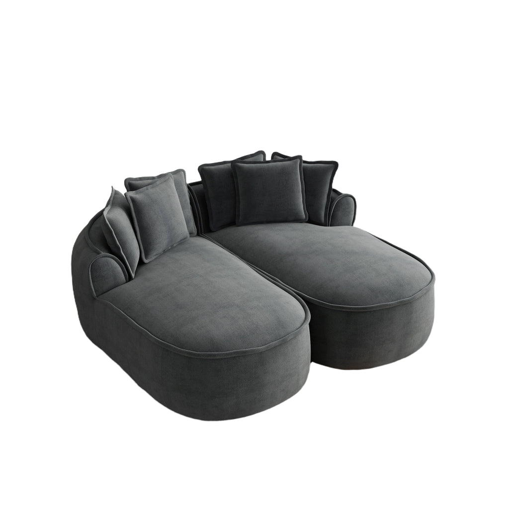 Divano modulare letto senza struttura a 2 moduli in chenille grigio con cuscino regolabile e cuscini inclusi