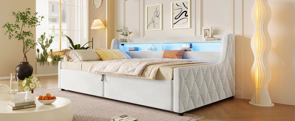 letto a piattaforma flanella off white 90 x 200 cm