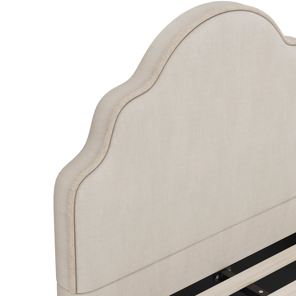 Letto per bambini 90 × 200 cm con testiera imbottita a forma di nuvola, senza materasso, in lino beige