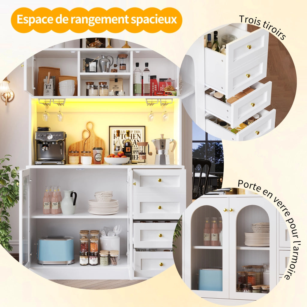 Credenza con 4 Ante e LED con Controllo da App; per Cucina; in MDF; 120 x 40 x 188 cm; Bianco