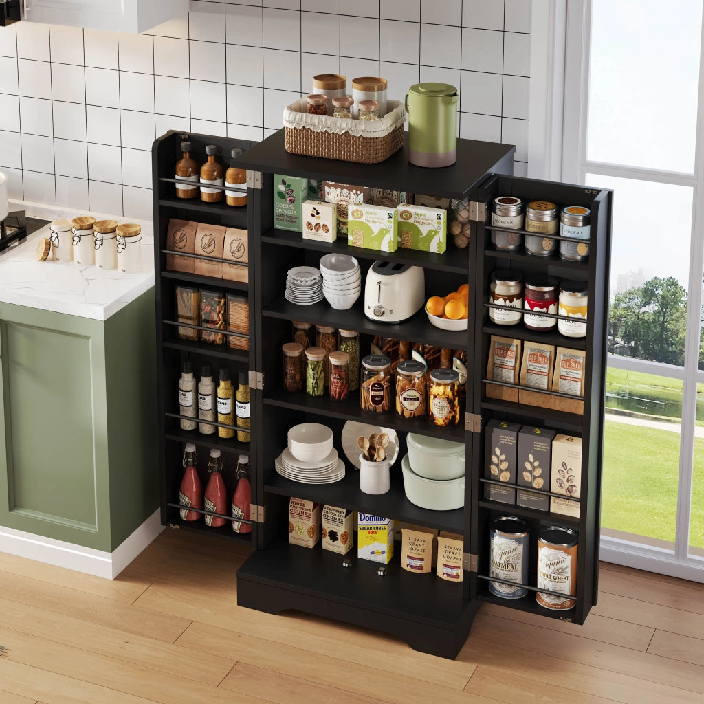 Dispensa alta con LED sensore 2 ante ripiano regolabile e vani anta per cucina soggiorno nera 120 × 60 × 40 cm