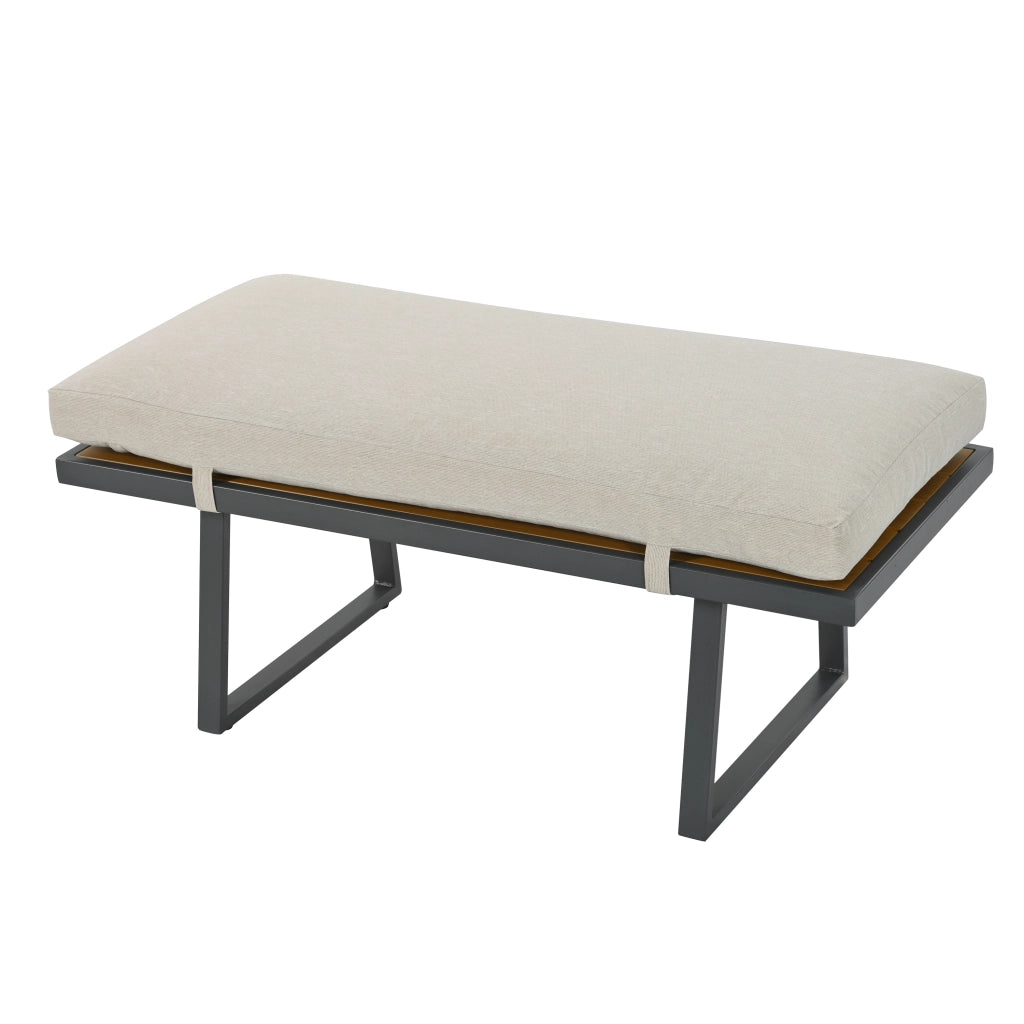 Set da pranzo da giardino set di sdraio da giardino 5 pezzi. Set di mobili da giardino divano a 3 posti 2 poltrone sgabello e tavolo da pranzo piano in legno di plastica braccioli in corda intrecciata acciaio zincato beige